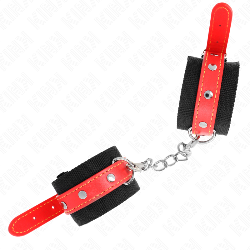 KINK - NYLON WRIST RESTRAINTS BLACK WITH LEATHERETTE RED ADJUSTABLE 19-24 CM X 5.5 CM - 1