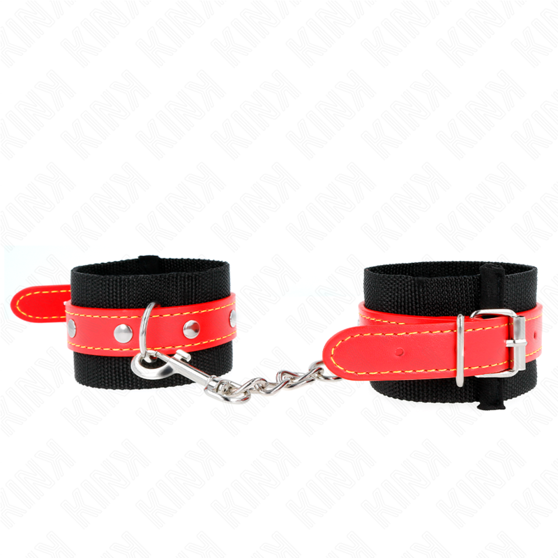 KINK - NYLON WRIST RESTRAINTS BLACK WITH LEATHERETTE RED ADJUSTABLE 19-24 CM X 5.5 CM - 4