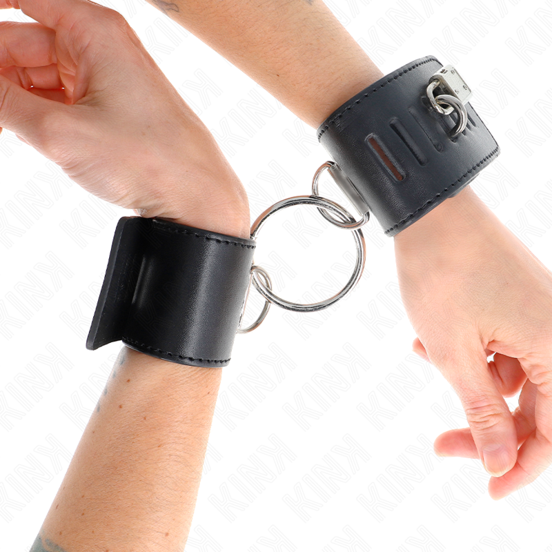 KINK - FIXED WRIST RESTRAINTS WITH RING AND PADLOCK CLOSURE BLACK ADJUSTABLE 16-23 CM X 5.5 CM - 3