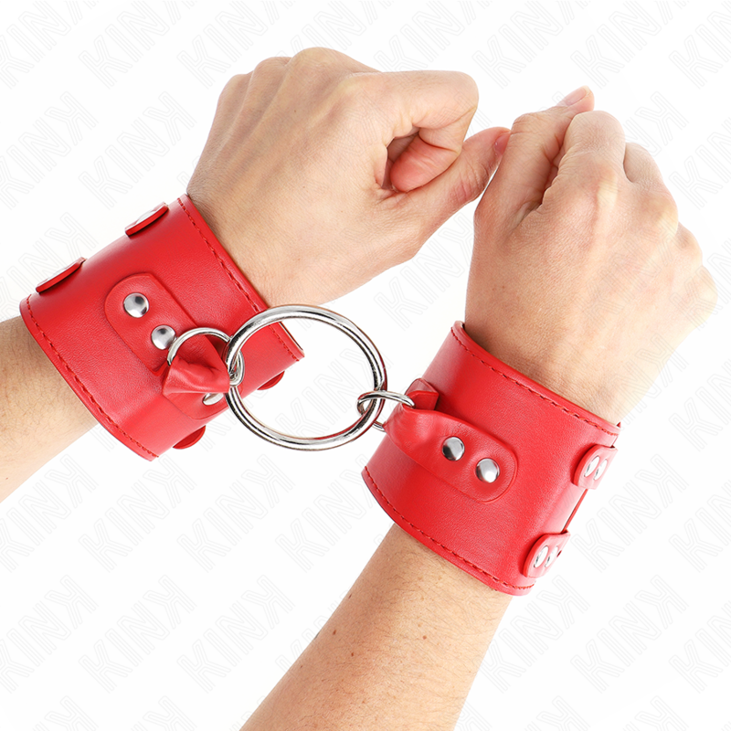 KINK - FIXED WRIST RESTRAINTS WITH RING AND STUDS ADJUSTABLE RED 17-22 CM X 6.5 CM - 2