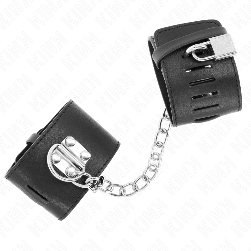 KINK - FIXED WRIST RESTRAINTS WITH CHAIN 30 CM AND PADLOCK CLOSURE BLACK ADJUSTABLE 16-23 CM X 5.5 CM - 3