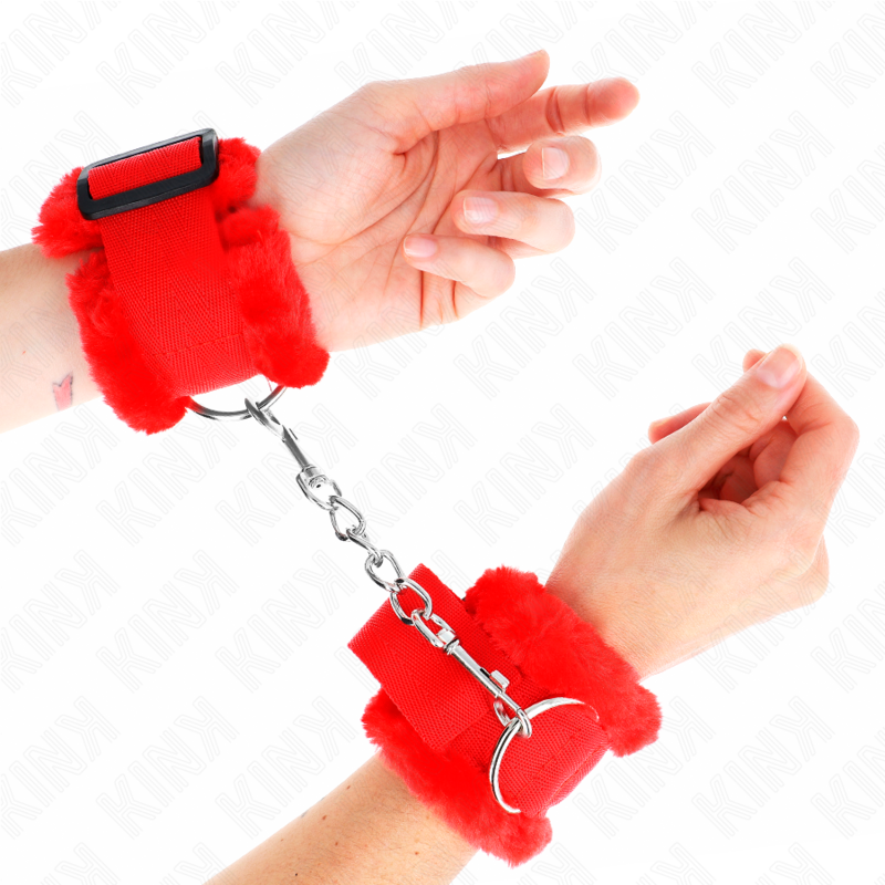 KINK - FURRY LINED WRIST RESTRAINTS RED ADJUSTABLE 17-31 CM X 7 CM - 4