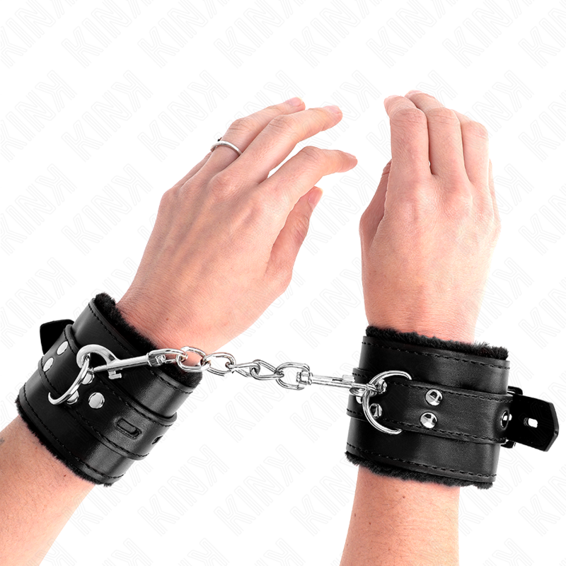 KINK - FUR LINED WRIST RESTRAINTS WITH SQUARE HOLES BLACK AND BLACK BELT ADJUSTABLE 17-29 CM X 6 CM - 4