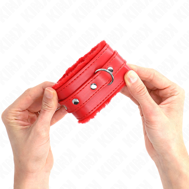 KINK - PREMIUM FUR LINED WRIST RESTRAINTS RED WITH RED BELT ADJUSTABLE 17-29 CM X 6 CM - 3
