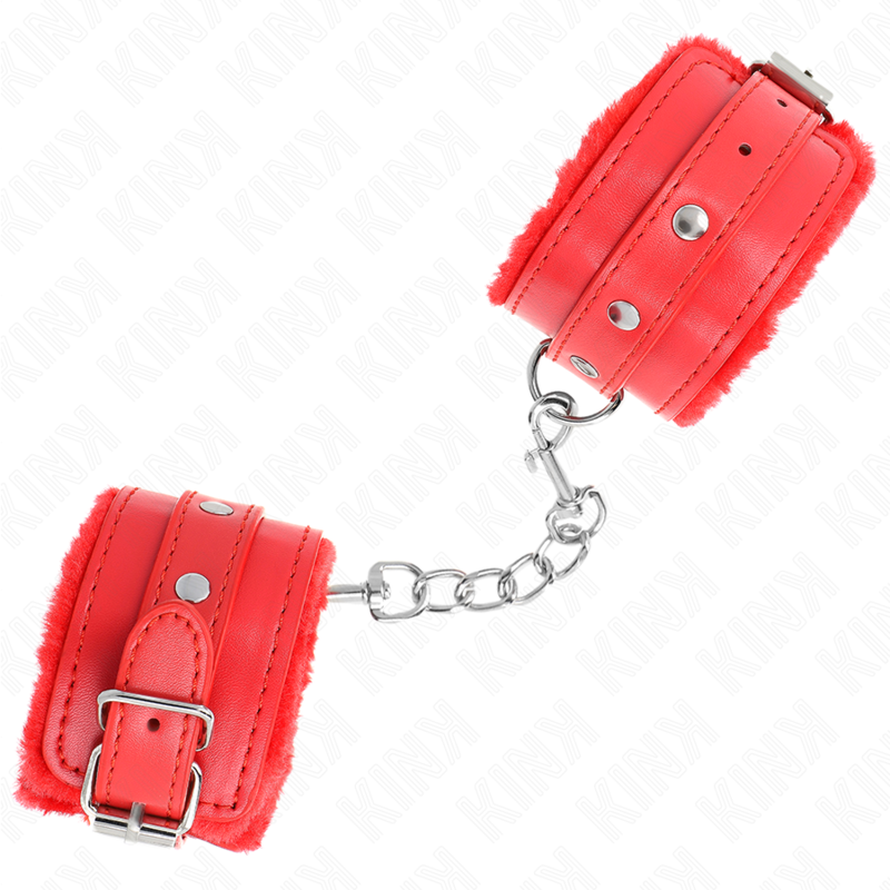 KINK - PREMIUM FUR LINED WRIST RESTRAINTS RED WITH RED BELT ADJUSTABLE 17-29 CM X 6 CM - 2