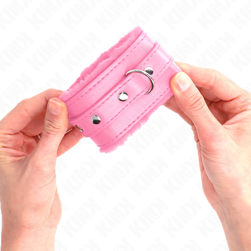 KINK - PREMIUM FUR LINED WRIST RESTRAINTS PINK WITH PINK BELT ADJUSTABLE 17-29 CM X 6 CM - 3