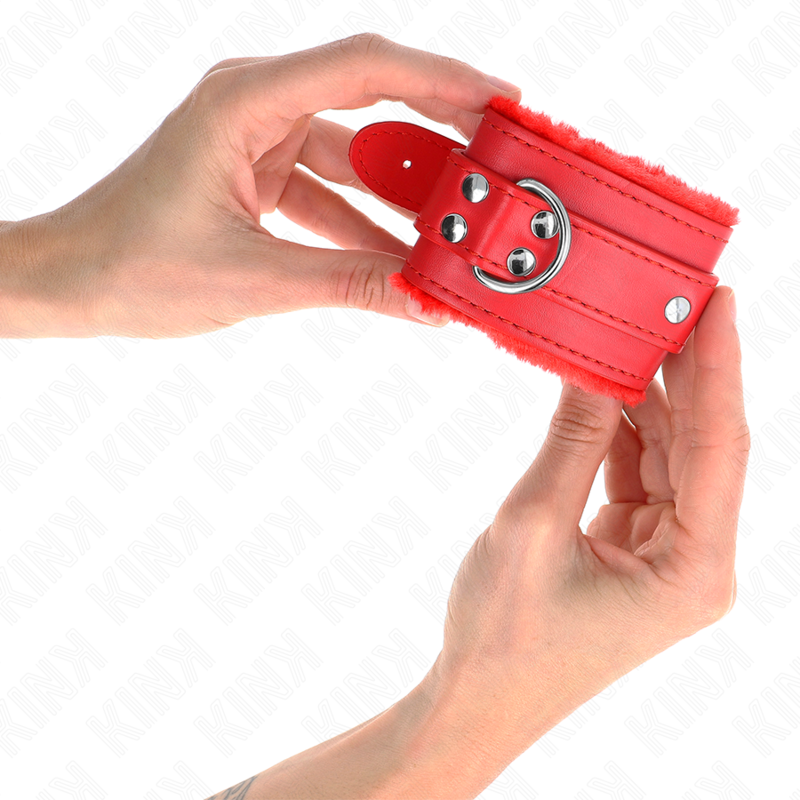 KINK - FUR LINED WRIST RESTRAINTS RED WITH RED BELT ADJUSTABLE 17-29 CM X 6 CM - 4