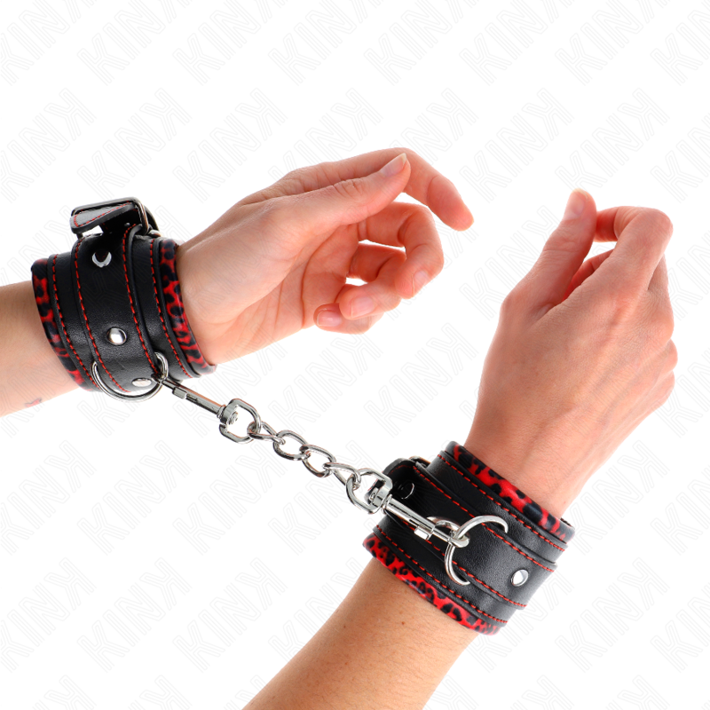 KINK - FUR LINED WRIST RESTRAINTS RED / BLACK ADJUSTABLE 17-29 CM X 6 CM - 4