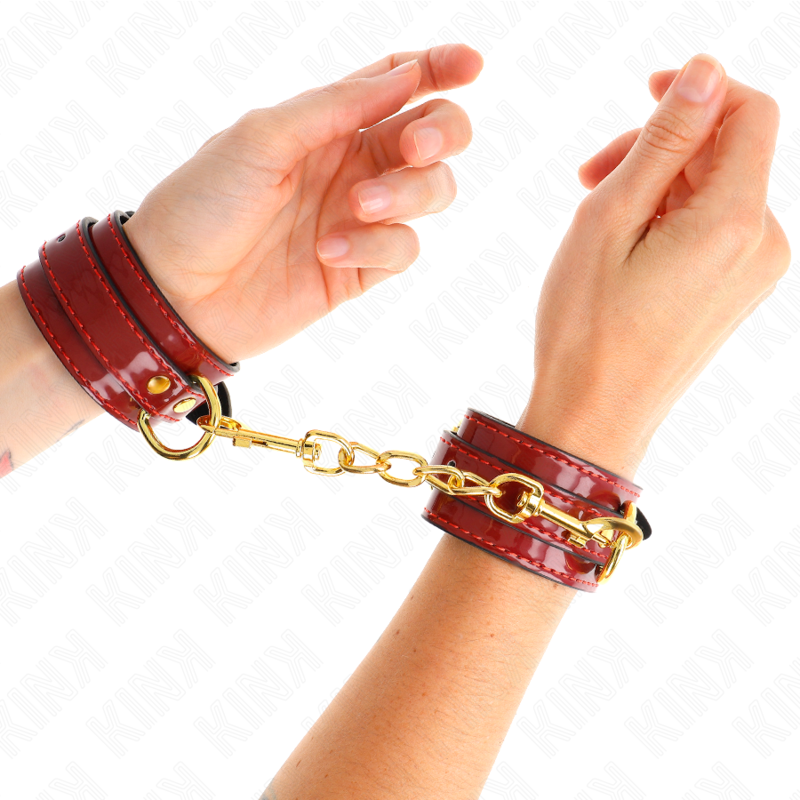 KINK - JOANNA ANGEL WRIST CUFFS RED ADJUSTABLE WITH GOLD CHAIN 16.5-26 CM X 4 CM - 4