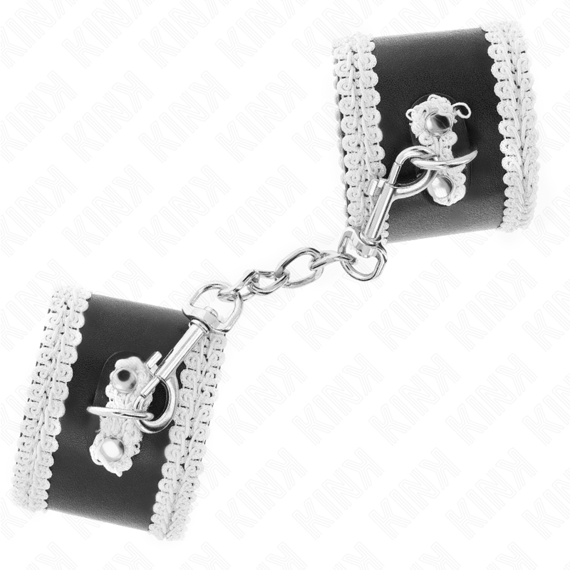 KINK - BLACK WRIST RESTRAINTS WITH WHITE DECORATE LACE ADJSUTABLE 20-23 CM X 5.5 CM - 2