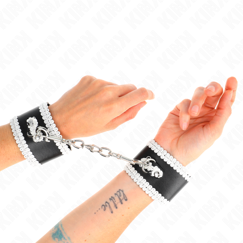 KINK - BLACK WRIST RESTRAINTS WITH WHITE DECORATE LACE ADJSUTABLE 20-23 CM X 5.5 CM - 4
