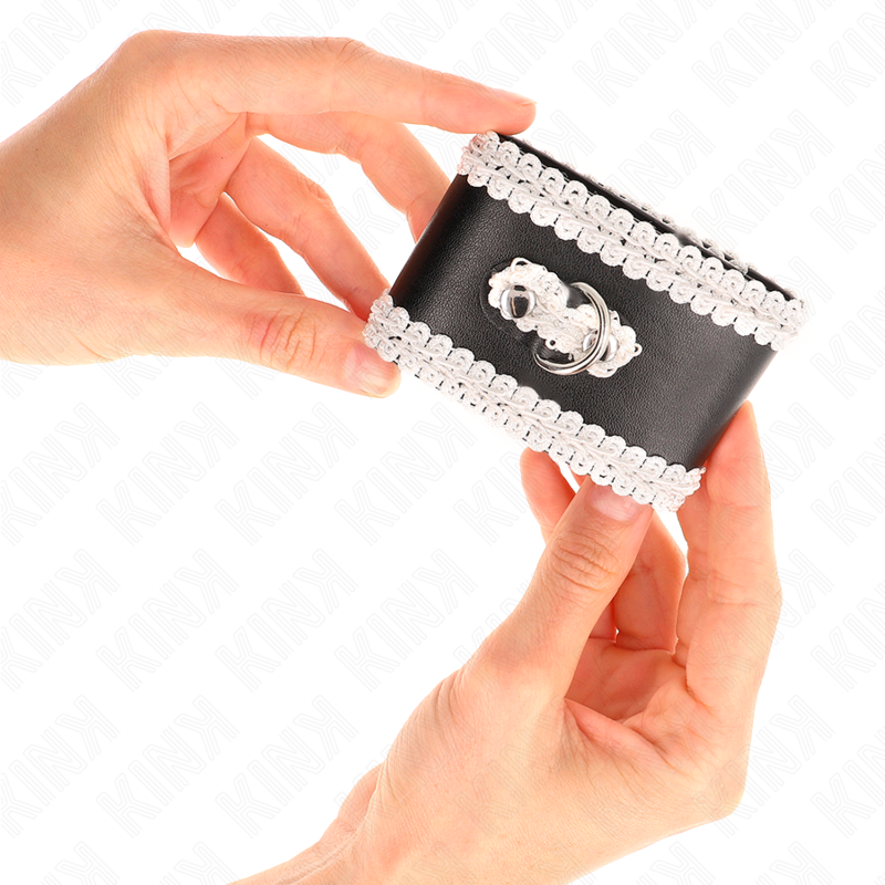 KINK - BLACK WRIST RESTRAINTS WITH WHITE DECORATE LACE ADJSUTABLE 20-23 CM X 5.5 CM - 3