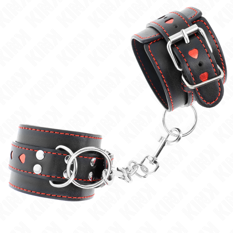 KINK - BLACK WRIST RESTRAINTS WITH RED HEART INLAY ADJUSTABLE 21-28 CM X 5.5 CM - 2