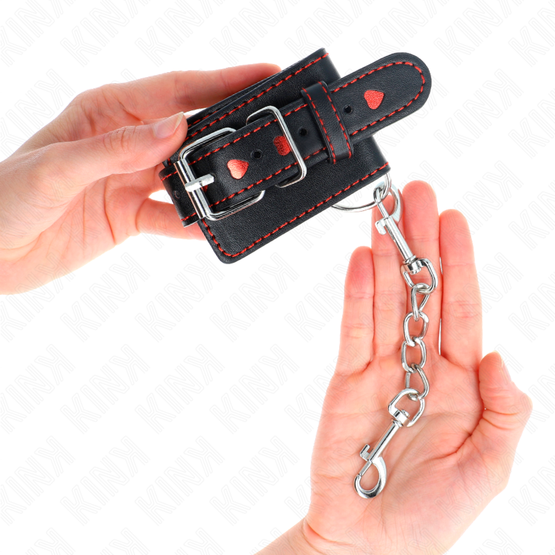 KINK - BLACK WRIST RESTRAINTS WITH RED HEART INLAY ADJUSTABLE 21-28 CM X 5.5 CM - 3