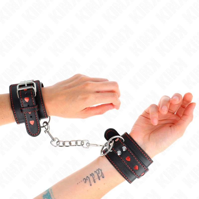 KINK - BLACK WRIST RESTRAINTS WITH RED HEART INLAY ADJUSTABLE 21-28 CM X 5.5 CM - 4