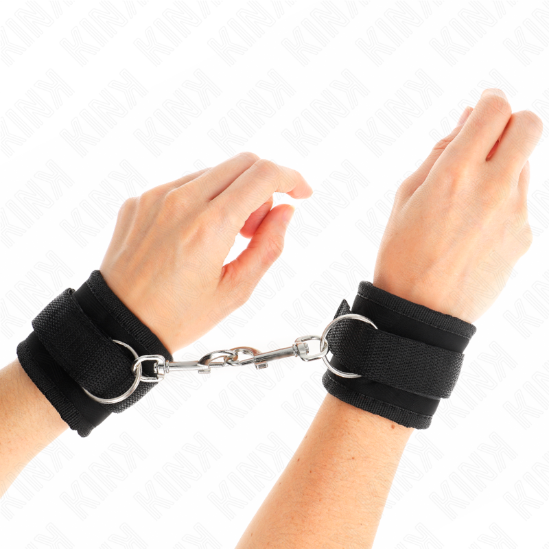 KINK - NYLON BIND HOOK&LOOP WRIST RESTRAINTS BLACK MODEL 2 ADJUSTABLE 18-35 CM X 6 CM - 3