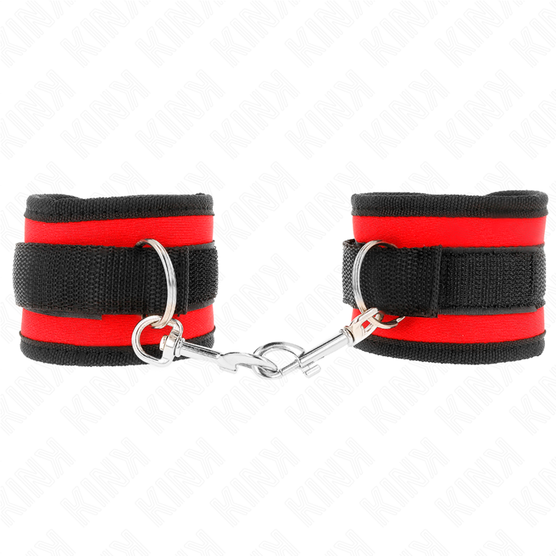 KINK - NYLON BIND HOOK&LOOP WRIST RESTRAINTS RED-BLACK MODEL 2 ADJUSTABLE 18-35 CM X 6 CM - 2