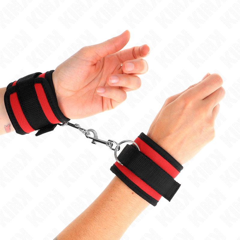 KINK - NYLON BIND HOOK&LOOP WRIST RESTRAINTS RED-BLACK MODEL 2 ADJUSTABLE 18-35 CM X 6 CM - 4