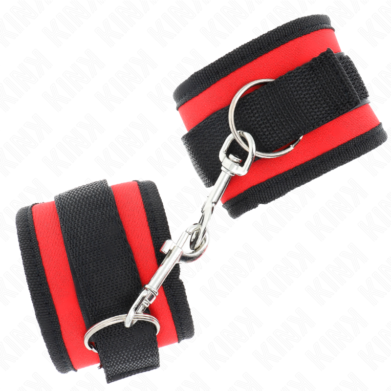 KINK - NYLON BIND HOOK&LOOP WRIST RESTRAINTS RED-BLACK MODEL 2 ADJUSTABLE 18-35 CM X 6 CM - 3