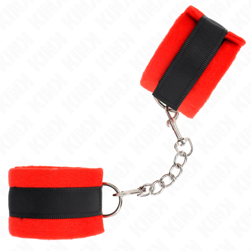 KINK - BEGINNER FUR HAND CUFFS BLACK-RED 30 X 7 CM - 2