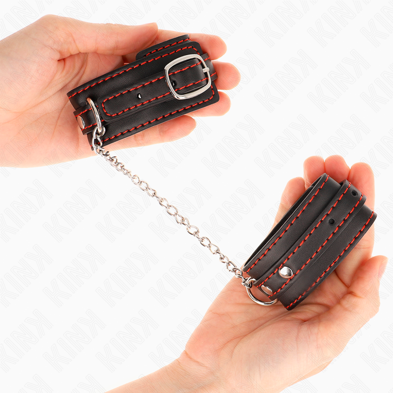 KINK - SMALL WRIST RESTRAINTS BLACK WITH RED LINING ADJUSTABLE 14-24 CM X 3.5 CM - 3