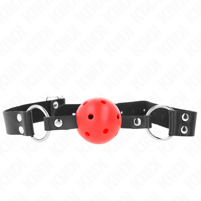 KINK - BREATHABLE BALL 4 CM GAG WITH DOUBLE RIVET RED 62.5 x 2.5 CM ADJUSTABLE 42-58 CM - 2