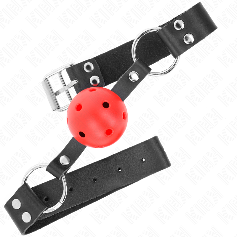 KINK - BREATHABLE BALL 4 CM GAG WITH DOUBLE RIVET RED 62.5 x 2.5 CM ADJUSTABLE 42-58 CM - 3