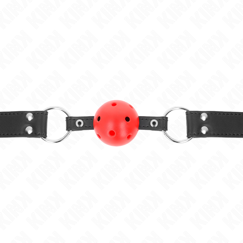 KINK - BREATHABLE BALL 4 CM GAG WITH DOUBLE RIVET LEATHER 62.5 x 2.5 CM ADJUSTABLE 42-58 CM - 3