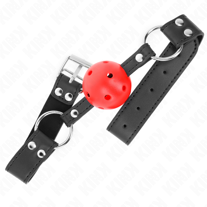 KINK - BREATHABLE BALL 4 CM GAG WITH DOUBLE RIVET LEATHER 62.5 x 2.5 CM ADJUSTABLE 42-58 CM - 2