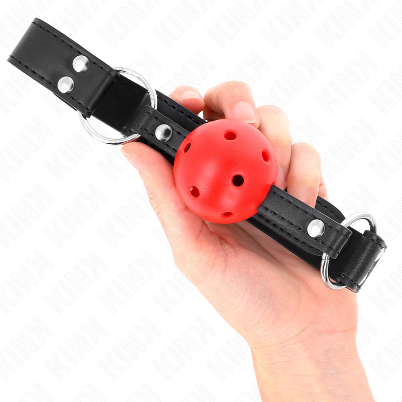 KINK - BREATHABLE BALL 4 CM GAG WITH DOUBLE RIVET LEATHER 62.5 x 2.5 CM ADJUSTABLE 42-58 CM - 4