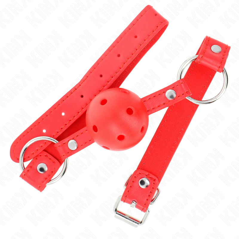 KINK - BREATHABLE BALL 4 CM GAG WITH DOUBLE RIVET MODEL 1 RED 62.5 x 2.5 CM ADJUSTABLE 42-58 CM - 2