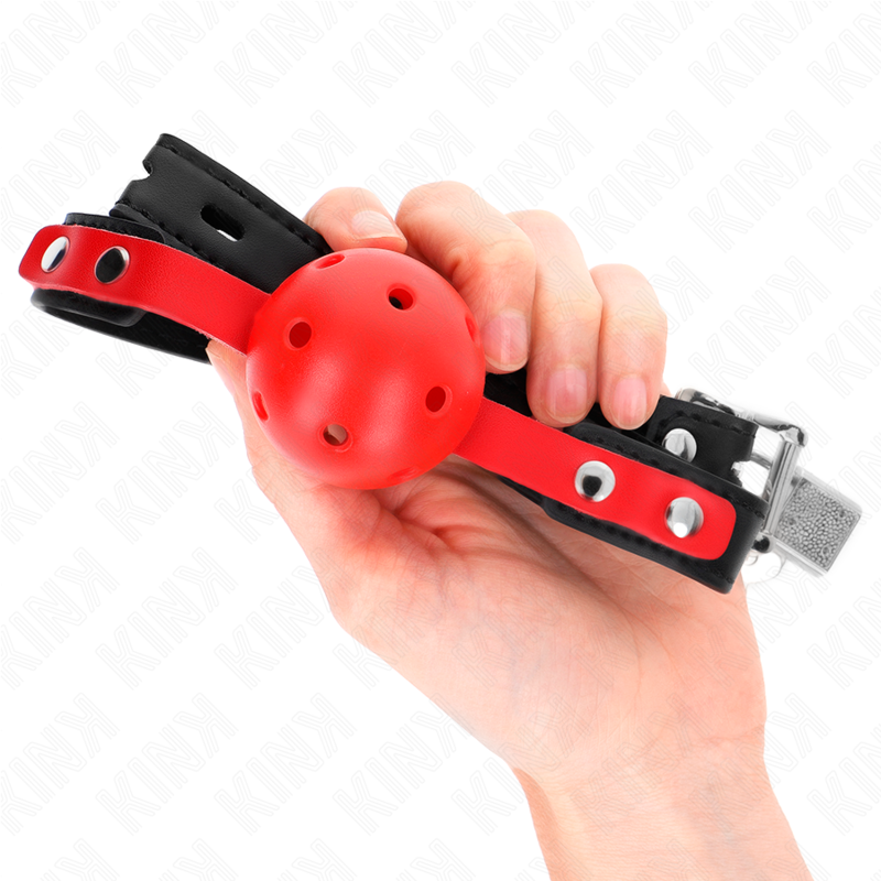 KINK - RED HOLLOW HARD BALL 4 CM GAG BLACK STRAP 60 x 2 CM ADJUSTABLE 37-52 CM - 3