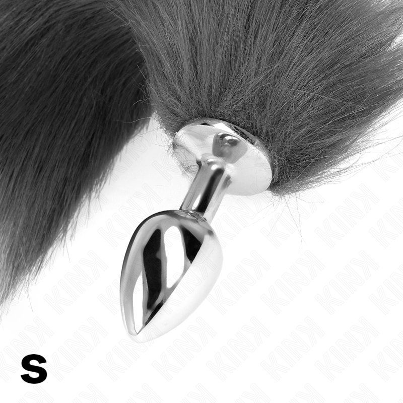 KINK - BUTT PLUG SIZE S 7 X 3 CM WITH SYNTHETIC TAIL 40 CM GREY AND WHITE