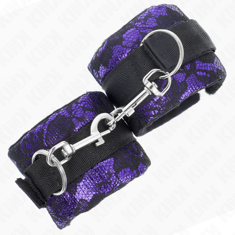 KINK - SHORT VELVET LACE WRIST RESTRAINTS AND NYLON BIND PURPLE / BLACK 23 X 6.5 CM - 4