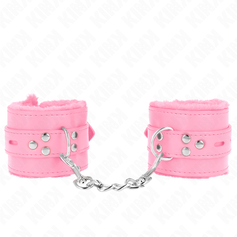KINK - FUR LINED WRIST RESTRAINTS WITH SQUARE HOLES PINK AND PINK BELT ADJUSTABLE 17-29 CM X 6 CM - 1