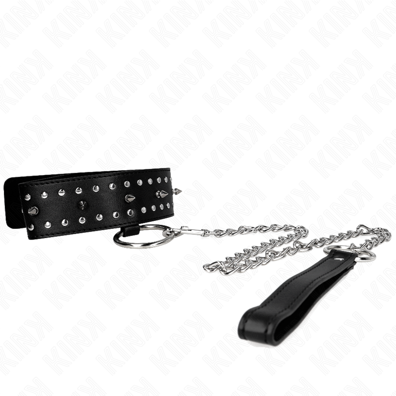 KINK - NECKLACE WITH LEASH 65 CM WITH SILVER STUDS MODEL 1 ADJUSTABLE 36-43 CM X 5 CM - 1