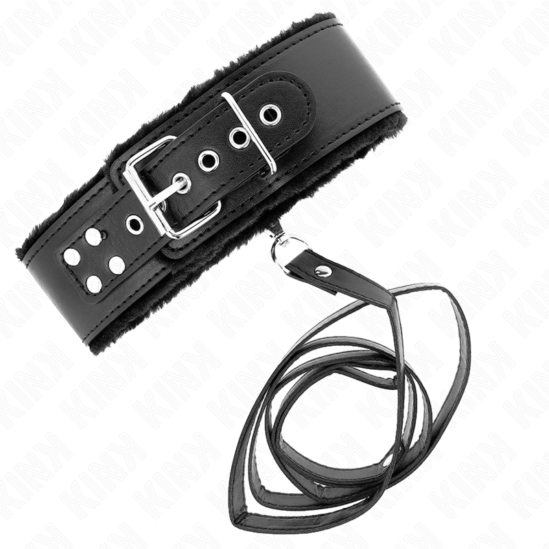 KINK - NECKLACE WITH LEASH 116 CM WITH SILVER STUDS MODEL 4 BLACK ADJUSTABLE 40-48 CM X 6 CM - 3