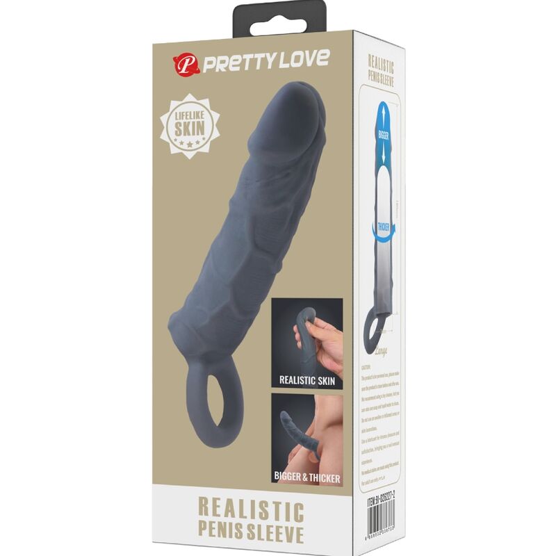 PRETTY LOVE - REALISTIC SKIN PENIS SLEEVE DARK GREY - 4