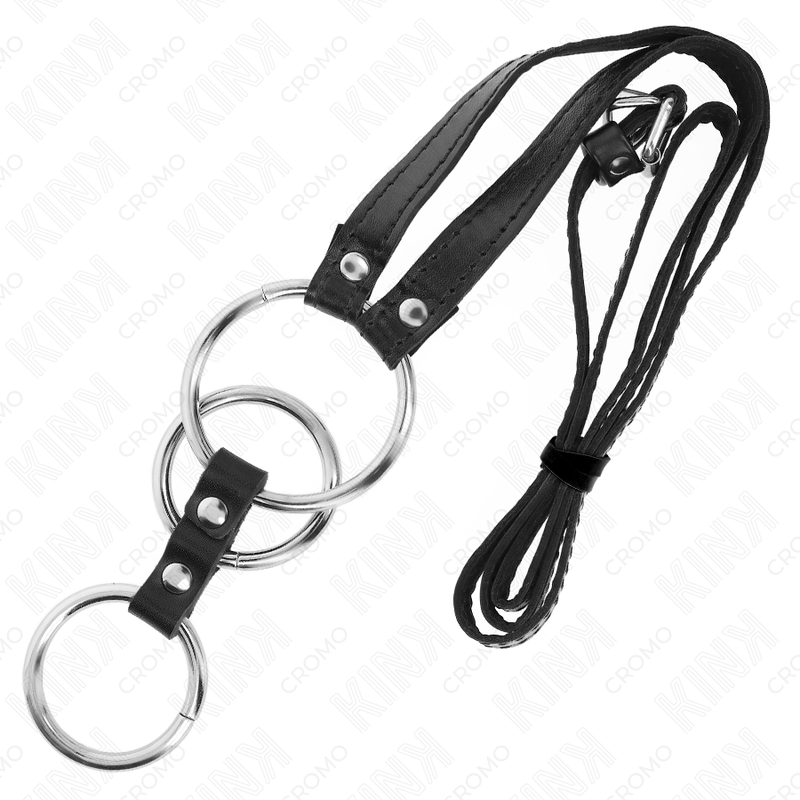 KINK - TRIPLE METAL PENIS RING 3.8 CM TO 5 CM WITH LEATHER BELT 112 CM - 5