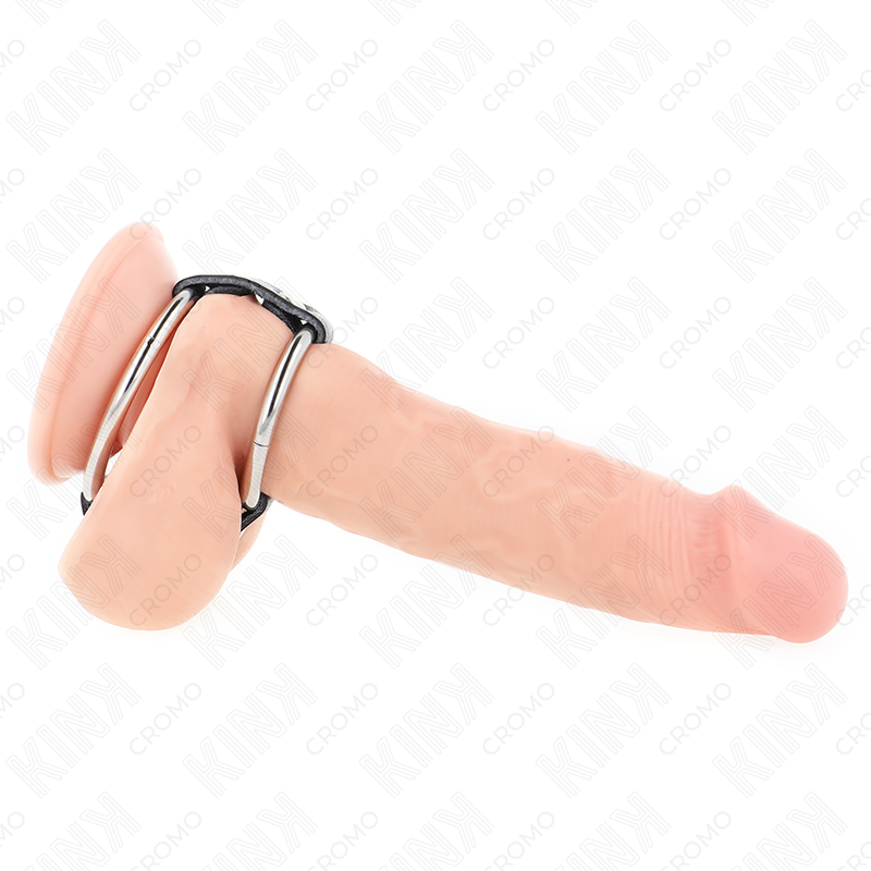 KINK - DOUBLE METAL PENIS RING 3.8 CM TO 5 CM CONNECTED WITH LEATHER - 1