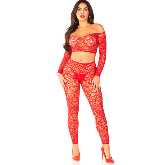 LEG AVENUE - CROP TOP + STOCKINGS RED ONE SIZE - 1