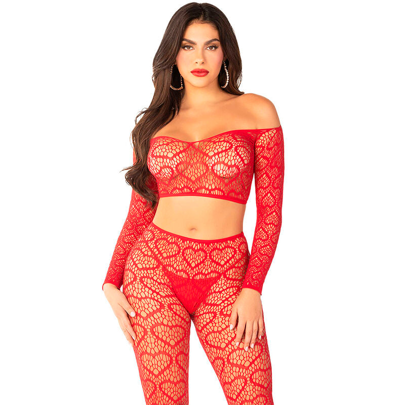 LEG AVENUE - CROP TOP + STOCKINGS RED ONE SIZE - 3