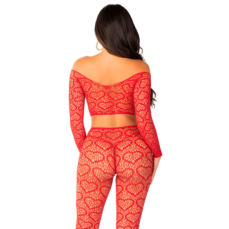 LEG AVENUE - CROP TOP + STOCKINGS RED ONE SIZE - 4