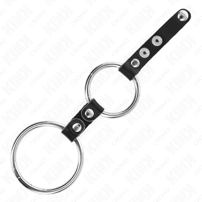 KINK - DOUBLE COCK RING 3.8CM TO 5CM CONNECTED BY LEATHER