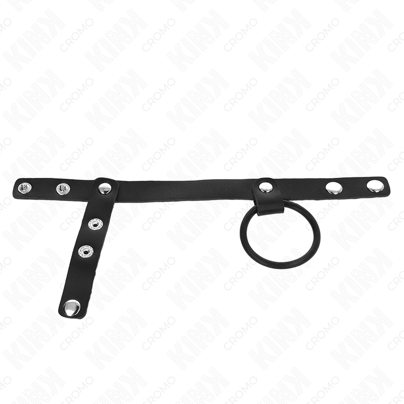 KINK - ANNEAU PÉNIS EN SILICONE 3,8 CM AVEC SÉPARATEUR DE COUILLES ET SANGLE EN CUIR 22 X 1,5 CM