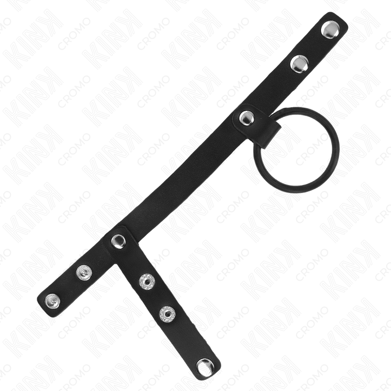 KINK - ANNEAU PÉNIS EN SILICONE 3,8 CM AVEC SÉPARATEUR DE COUILLES ET SANGLE EN CUIR 22 X 1,5 CM