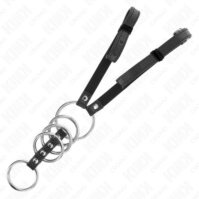 KINK - 5 COCK RINGS 3.8CM TO 5CM METAL WITH 112CM LEATHER BELT