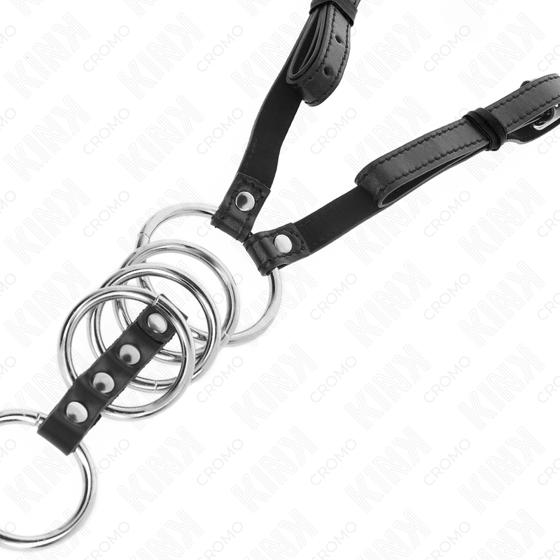 KINK - 5 COCK RINGS 3.8CM TO 5CM METAL WITH 112CM LEATHER BELT