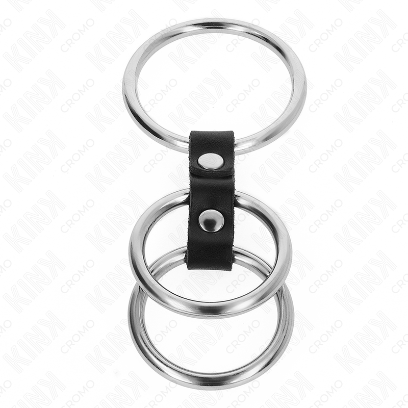 KINK - TRIPLE METAL PENIS RING 3.7 CM TO 5 CM CONNECTED WITH LEATHER - 3