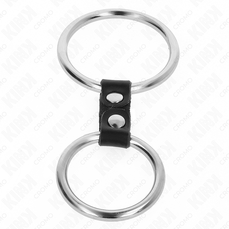 KINK - 3.7CM - 5CM DOUBLE METAL COCK RING CONNECTED WITH LEATHER STRAP MODEL 2